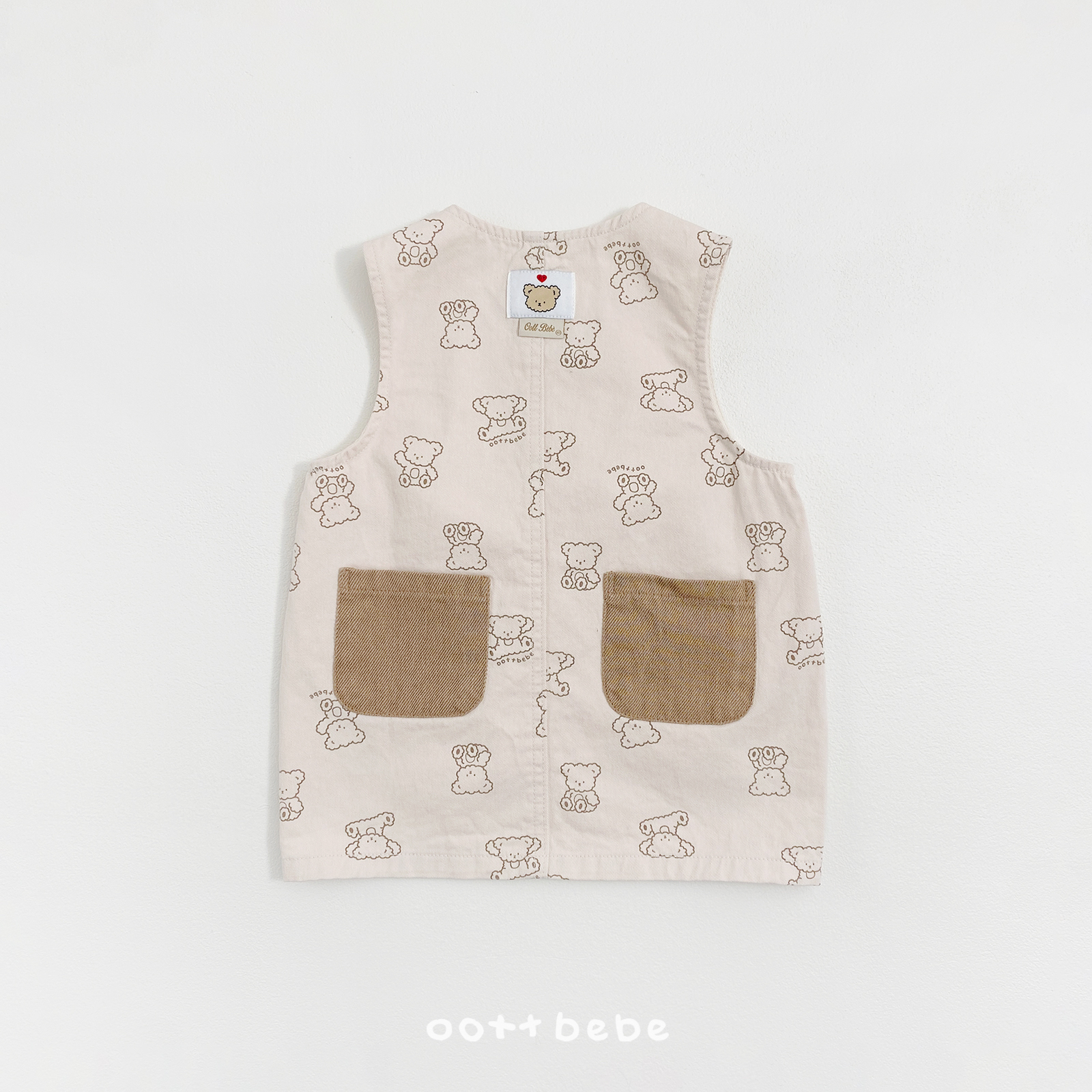 🌸預訂 韓國直送🌸🇰🇷OOTTBEBE兩色小熊滿印牛仔斜紋布背心連身裙