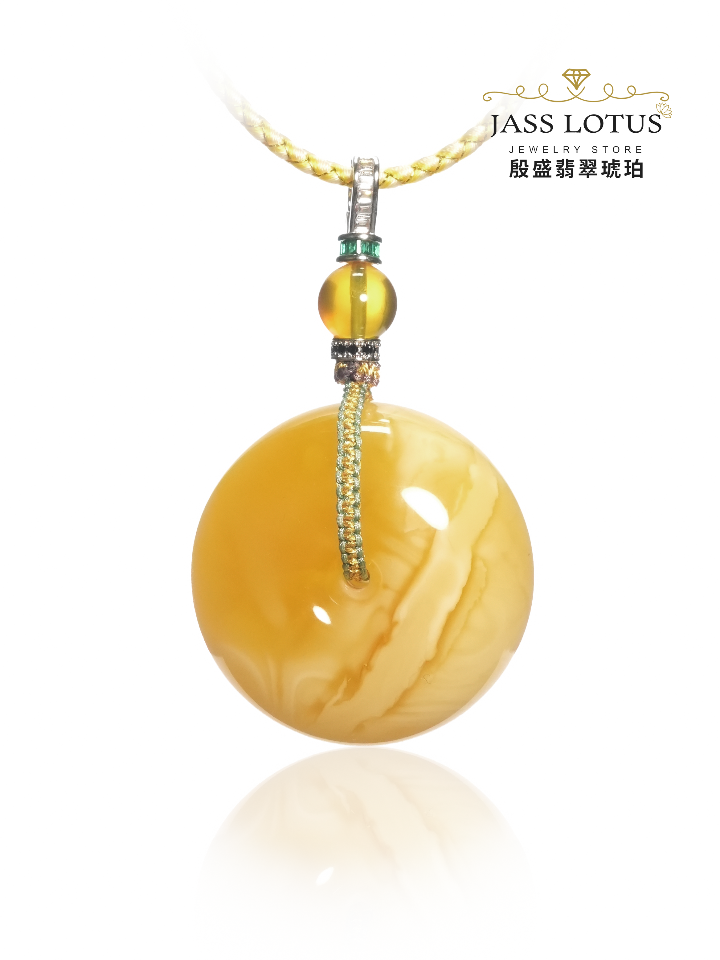 俄羅斯天然「白花虎紋蜜蠟平安扣」吊墜