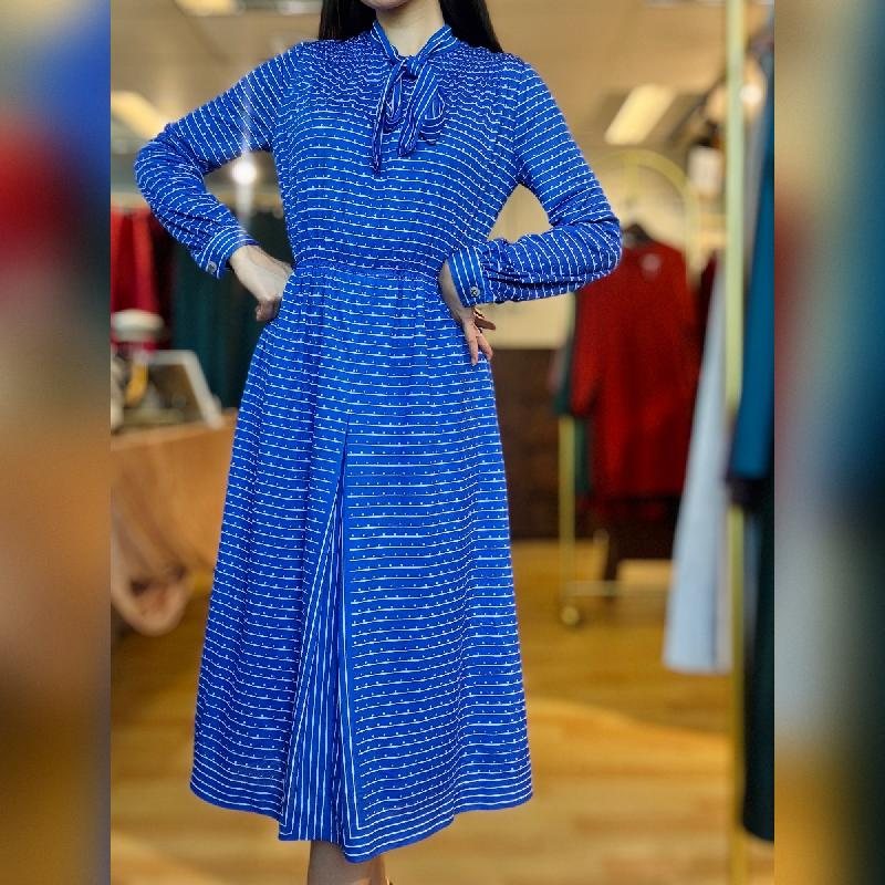 Vintage Nautical Style Tie Collar Blue Dress (PP001-26)