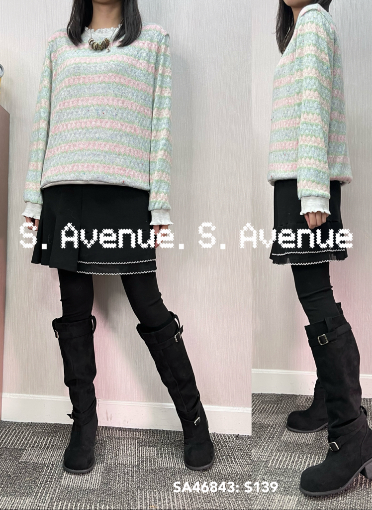 SA46842: 長袖波浪邊領橫間毛lace top