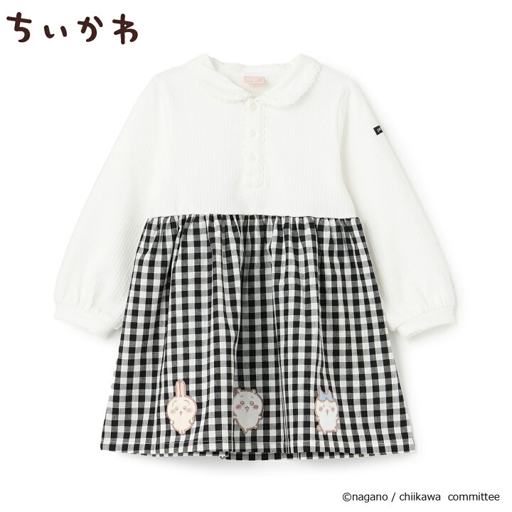 🇯🇵預訂 日本直送🇯🇵 Petit Main x Chiikawa系列兩色人物刺繡貼花拼接翻領長袖連身裙