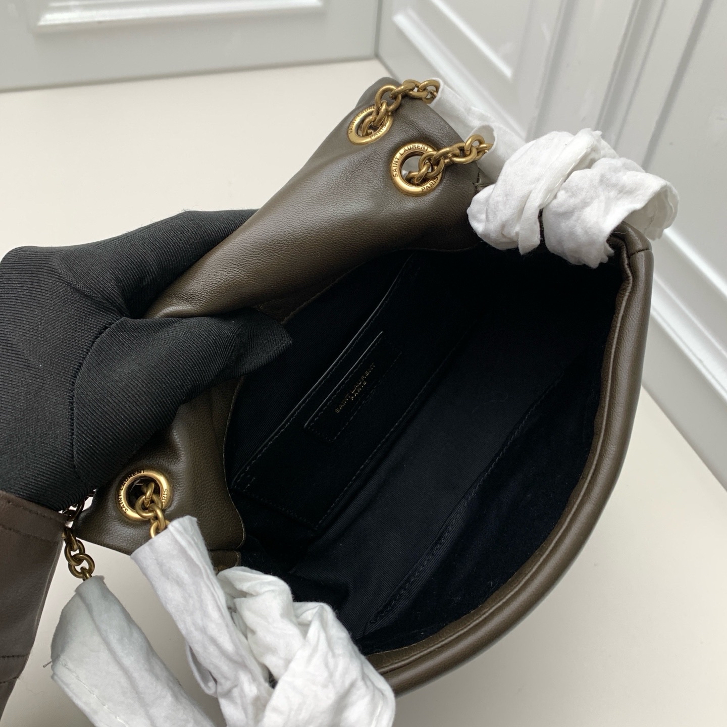 【預訂貨品】YSL Jamie橄欖綠色羊皮mini斜咩包 