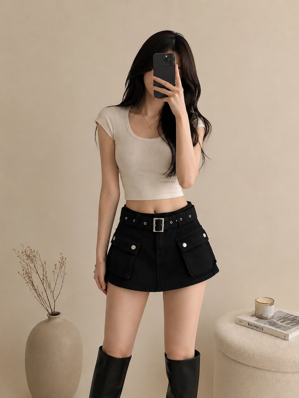 A021017 Vintage High Waist Cargo Skirt