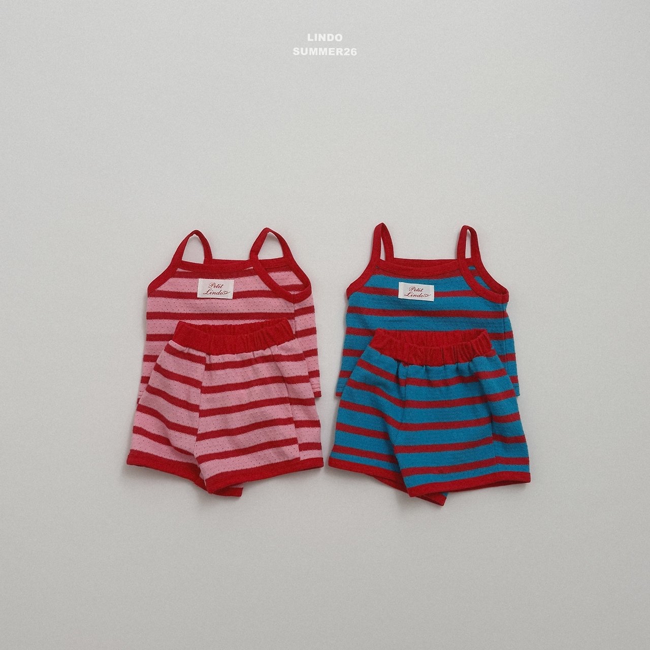 Lindo | Stripe sleeveless set (Blue/Pink M100-105)