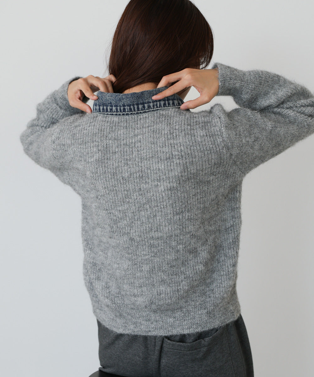 <限量現貨><JP> 新色加入！時尚設計感～牛仔布拼 Knit Cardigan* 2色入