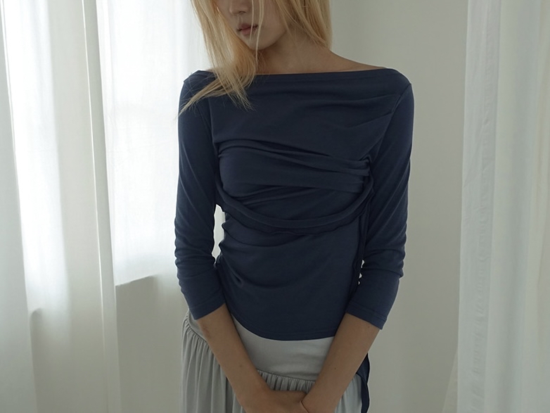 Asymmetric Ruched Boatneck Top
