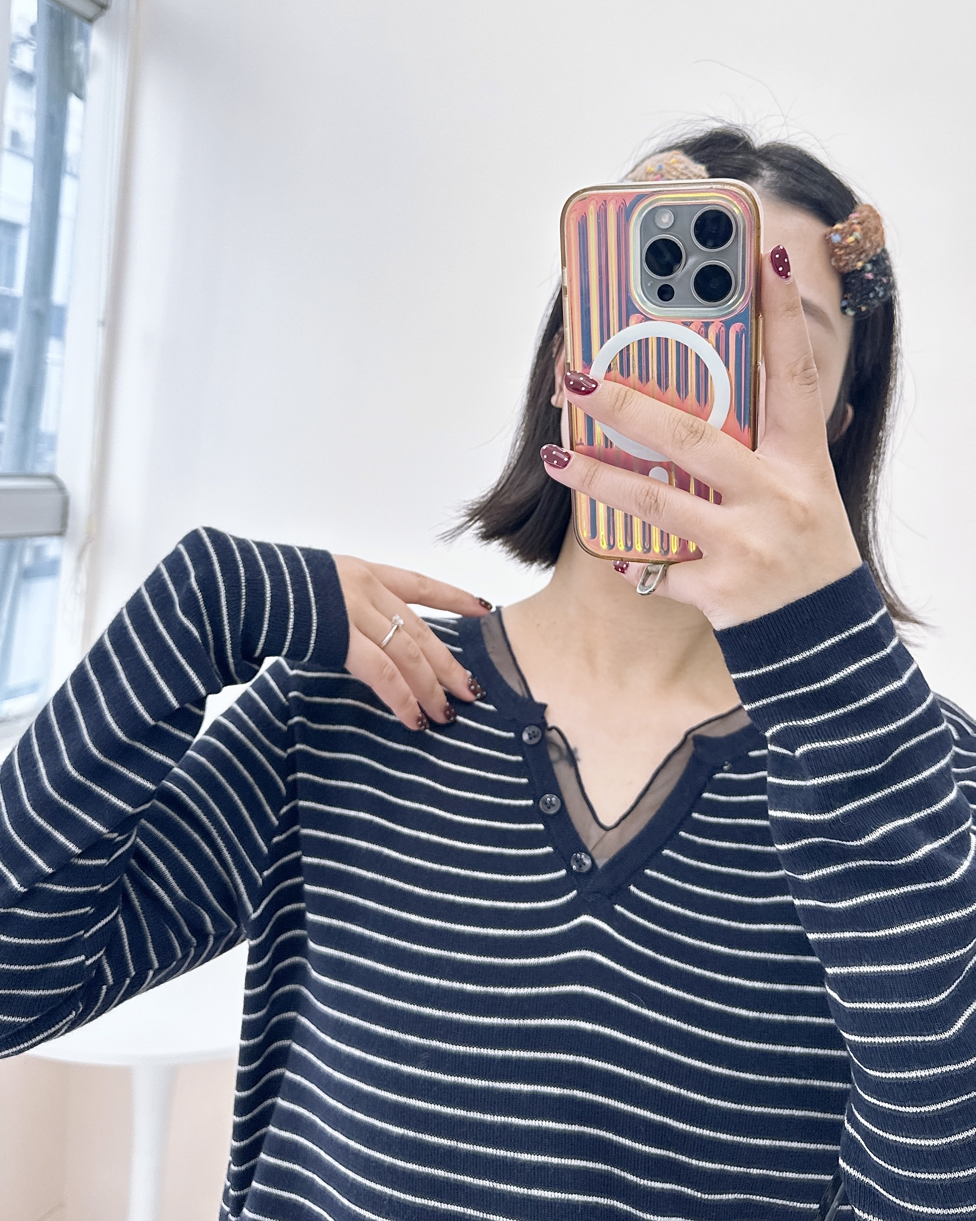 超柔軟線棉拼網紗橫間上衣 2色