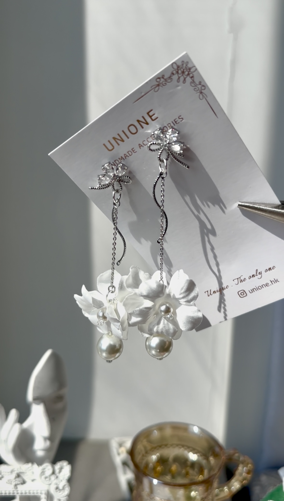 花瓣珍珠晶耳環🌹