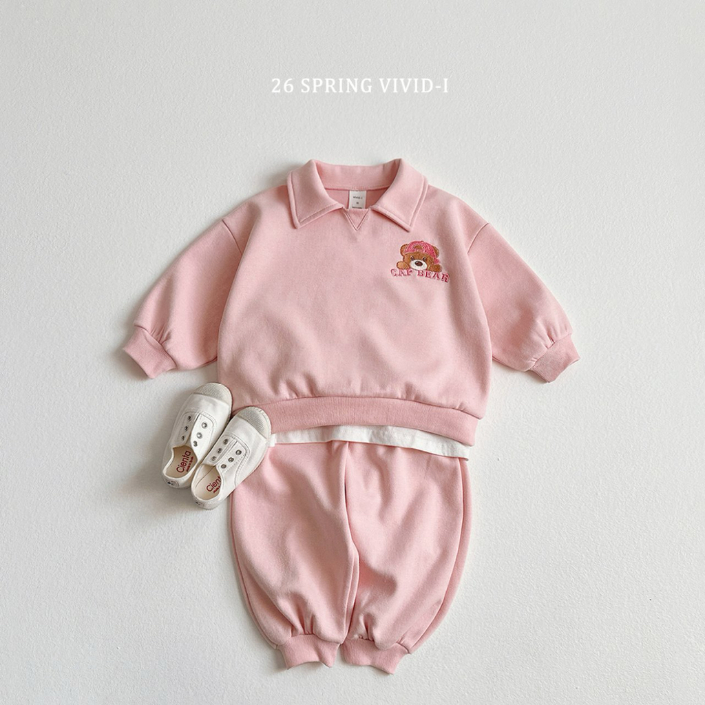 🌸預訂 韓國直送🌸🇰🇷VIVIDI三色帽子小熊刺繡長袖翻領上下套裝