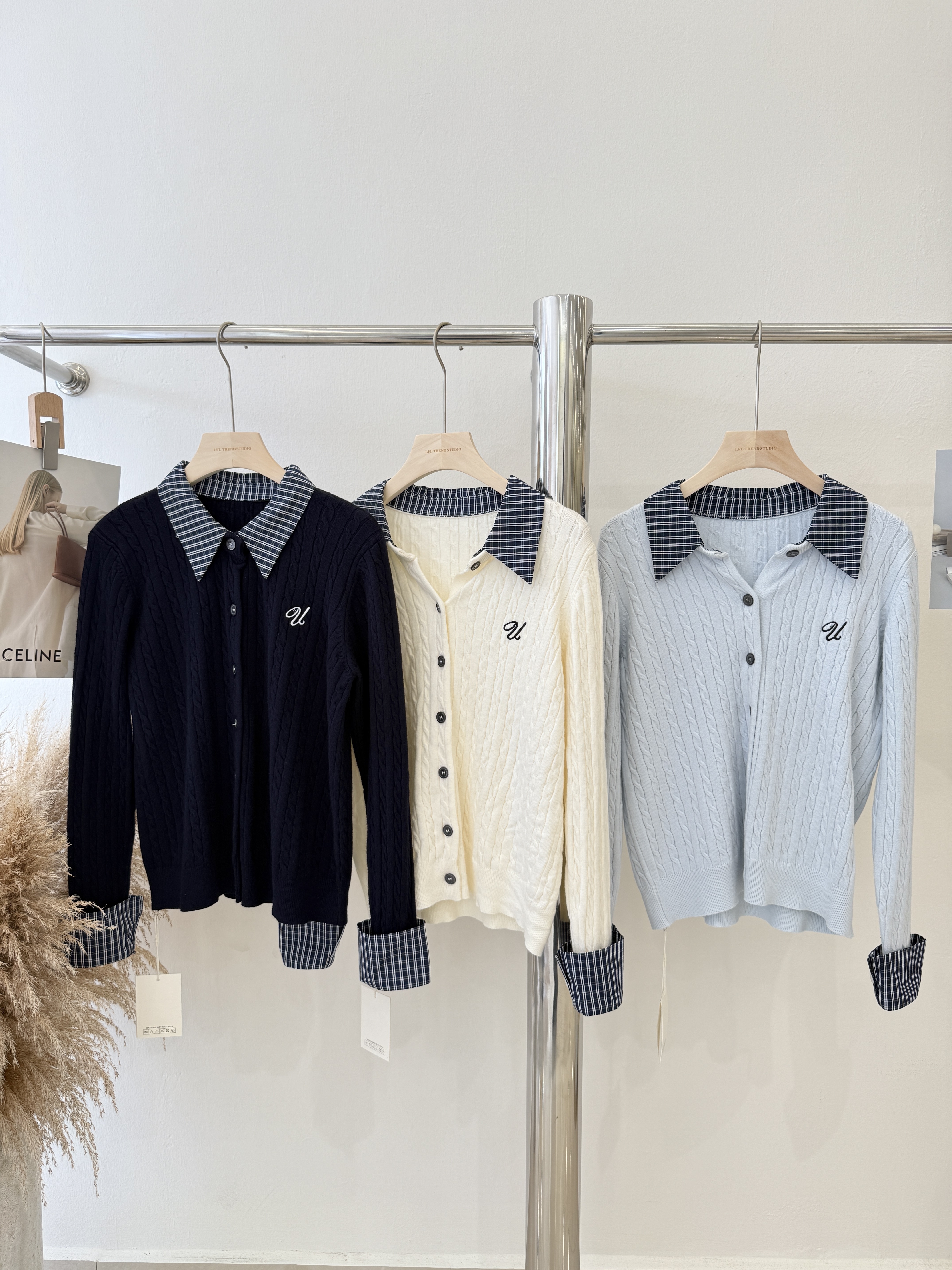 6833 学院风假两件针织衫