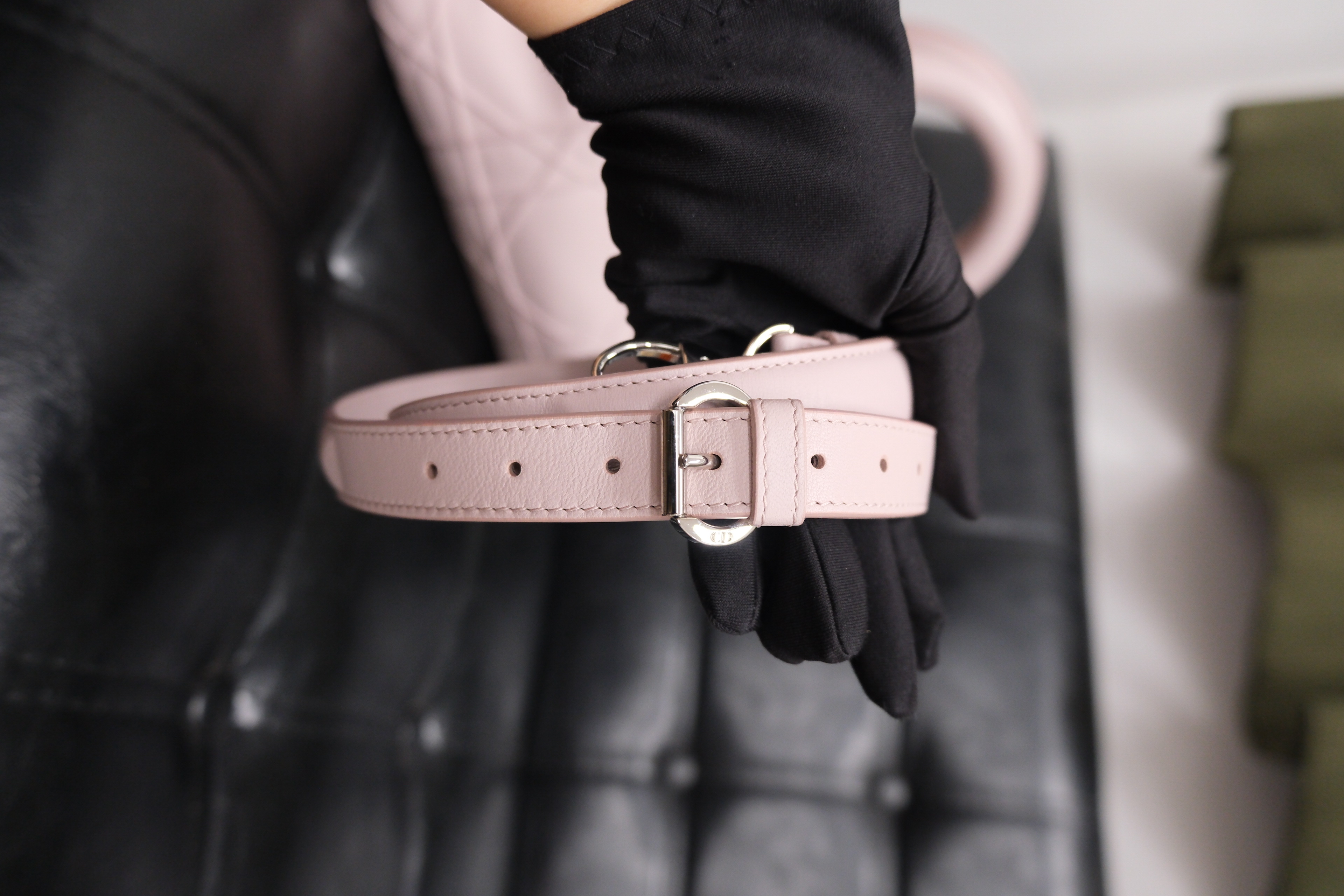 Cannage Leather 2 Way Handbag Pink