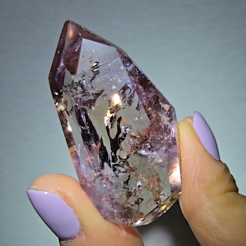 Ametrine pocket stone with rainbows - AME62