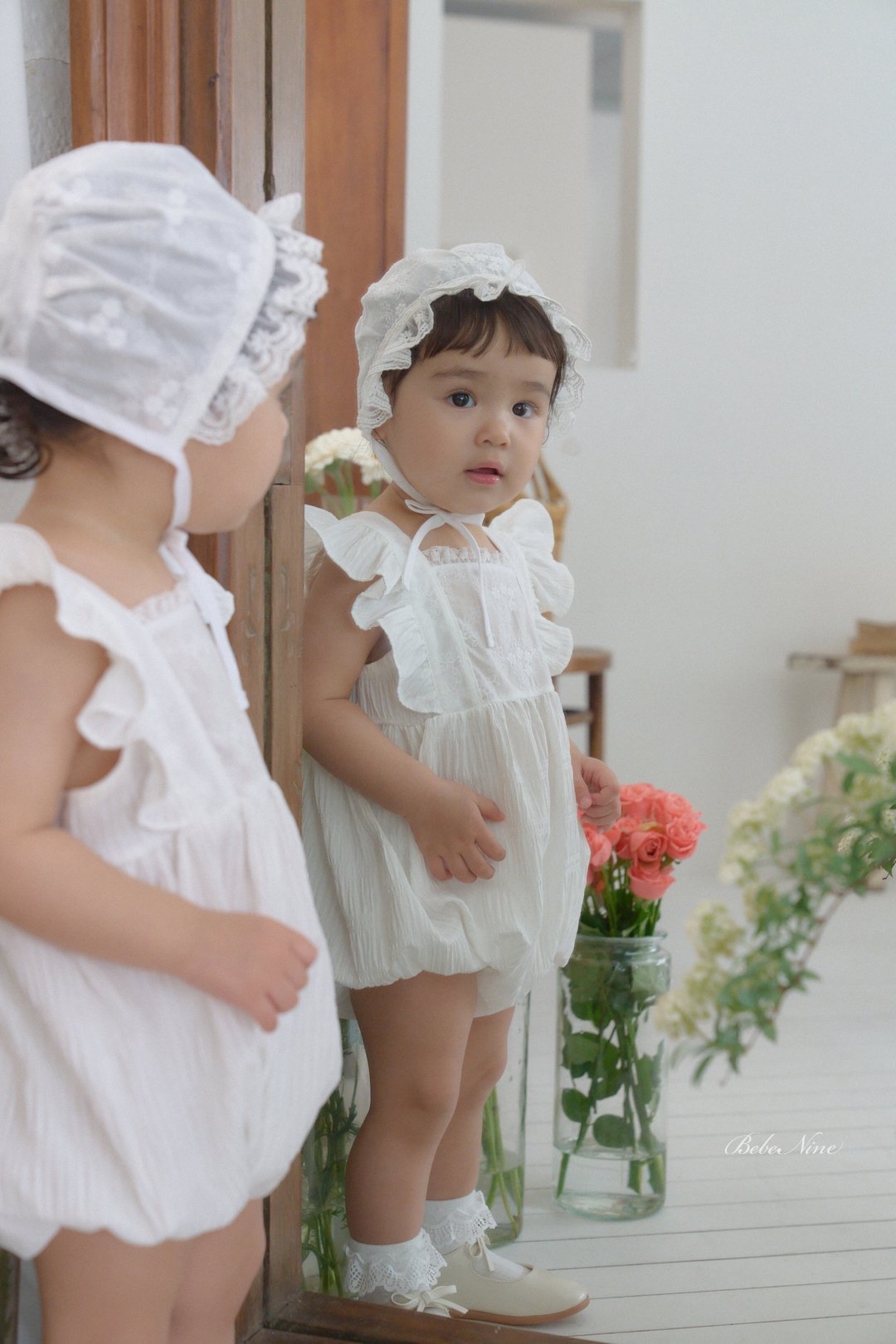 ☀️預訂 韓國直送☀️🇰🇷Bebeninie蕾絲花邊純棉嬰兒包耳帽