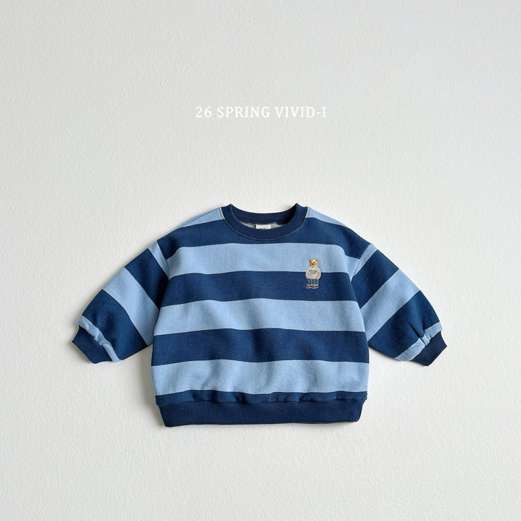 🌸預訂 韓國直送🌸🇰🇷VIVIDI四色標誌性小熊刺繡拼色條紋毛圈寬鬆衛衣