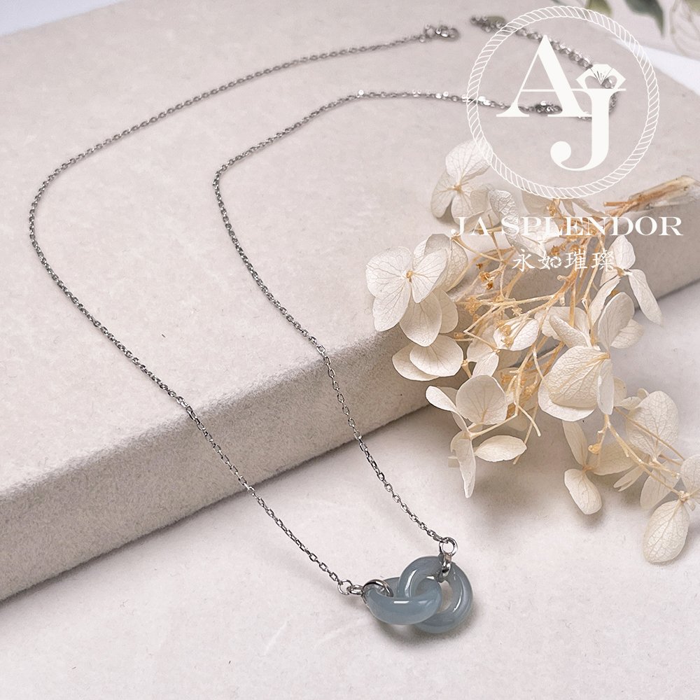 JN-2242 天然翡翠A玉 時尚愛你一生雙環吊墜連項鏈