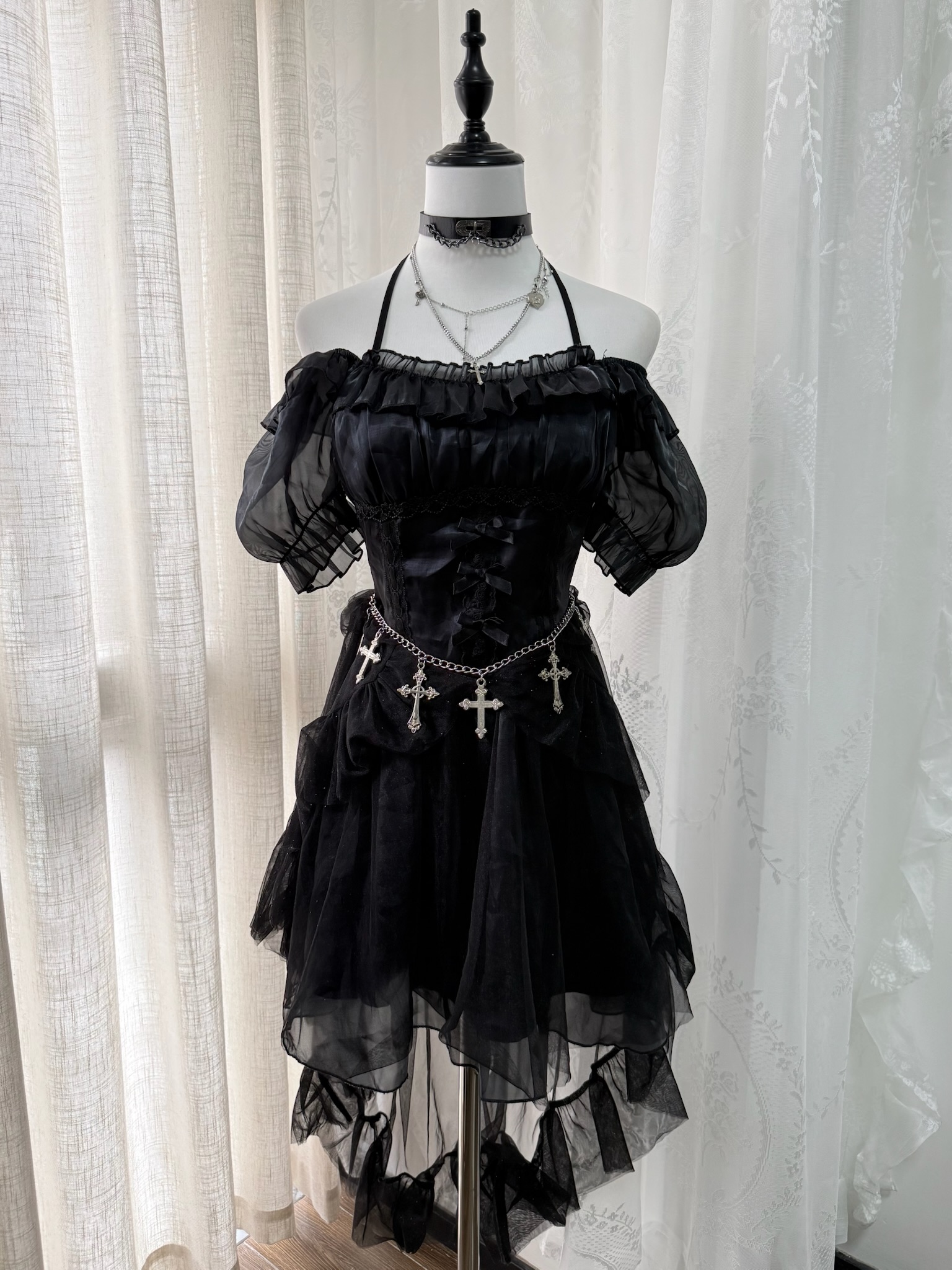Punk Gothic Grace Halter Off-Shoulder Dress