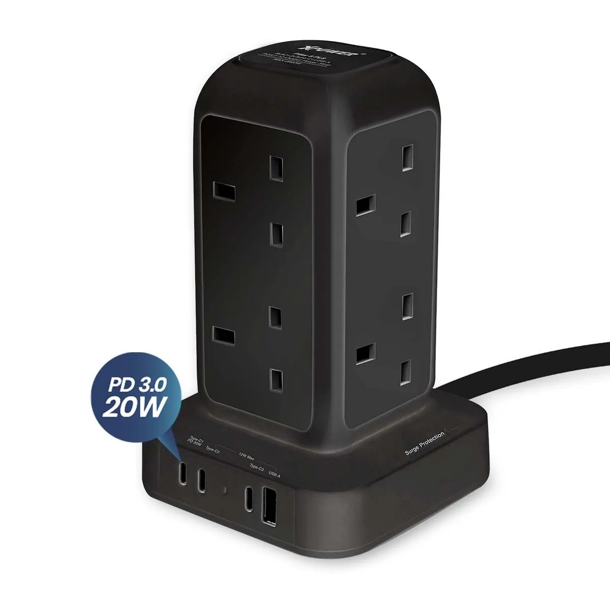 XPower Pillar 8 PL8 迷你直立式12輸出拖板 3米線長 8個插頭 PD 3.0輸出拖板
