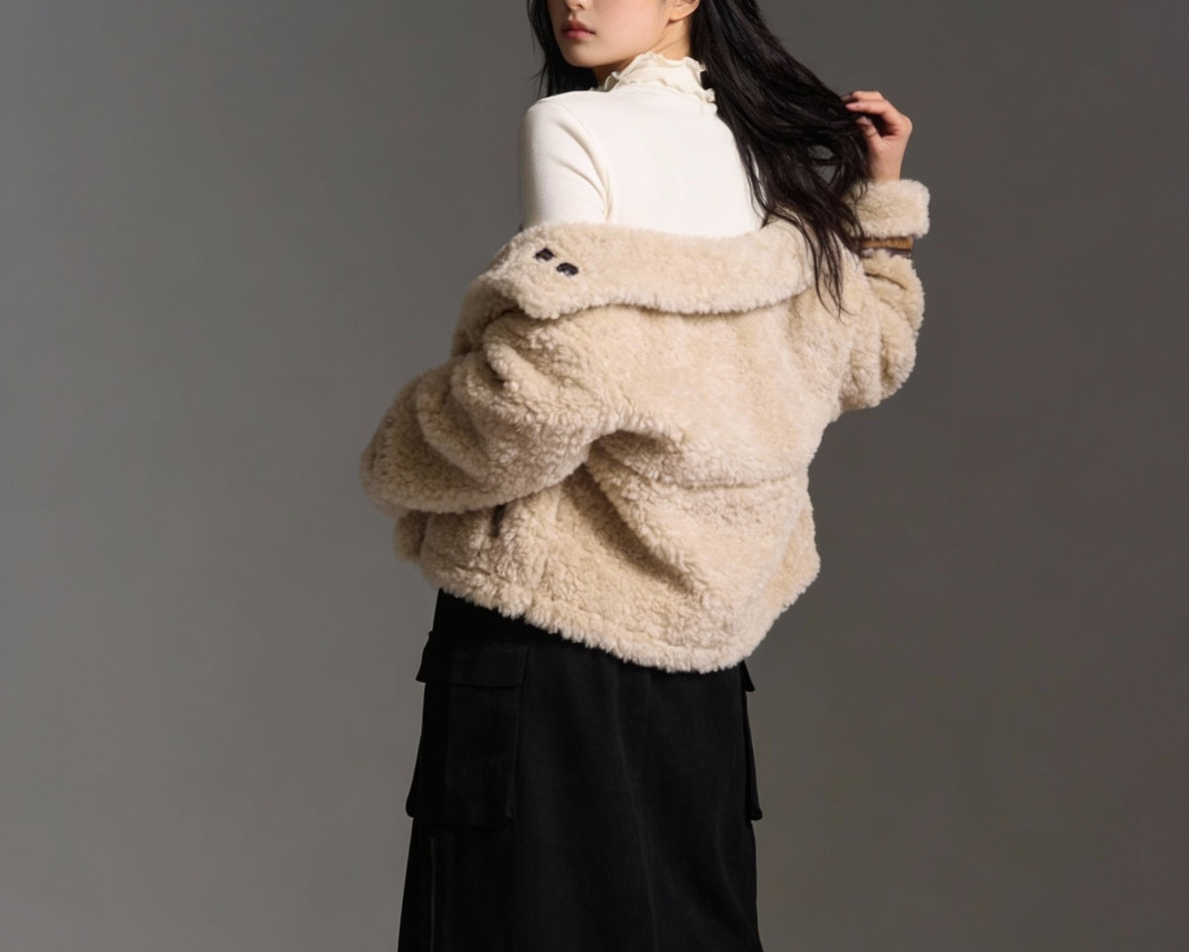 雙面穿麂皮毛領短版飛行夾克