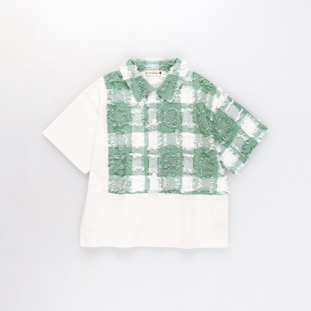 🆕【⭐訂購⭐】🇯🇵 日本直送 🌀🇯🇵 日本直送🇯🇵 3D浮紗提花格紋 襯衫式短袖Tee［2款選］🌀 [ELCA-0118][260403]