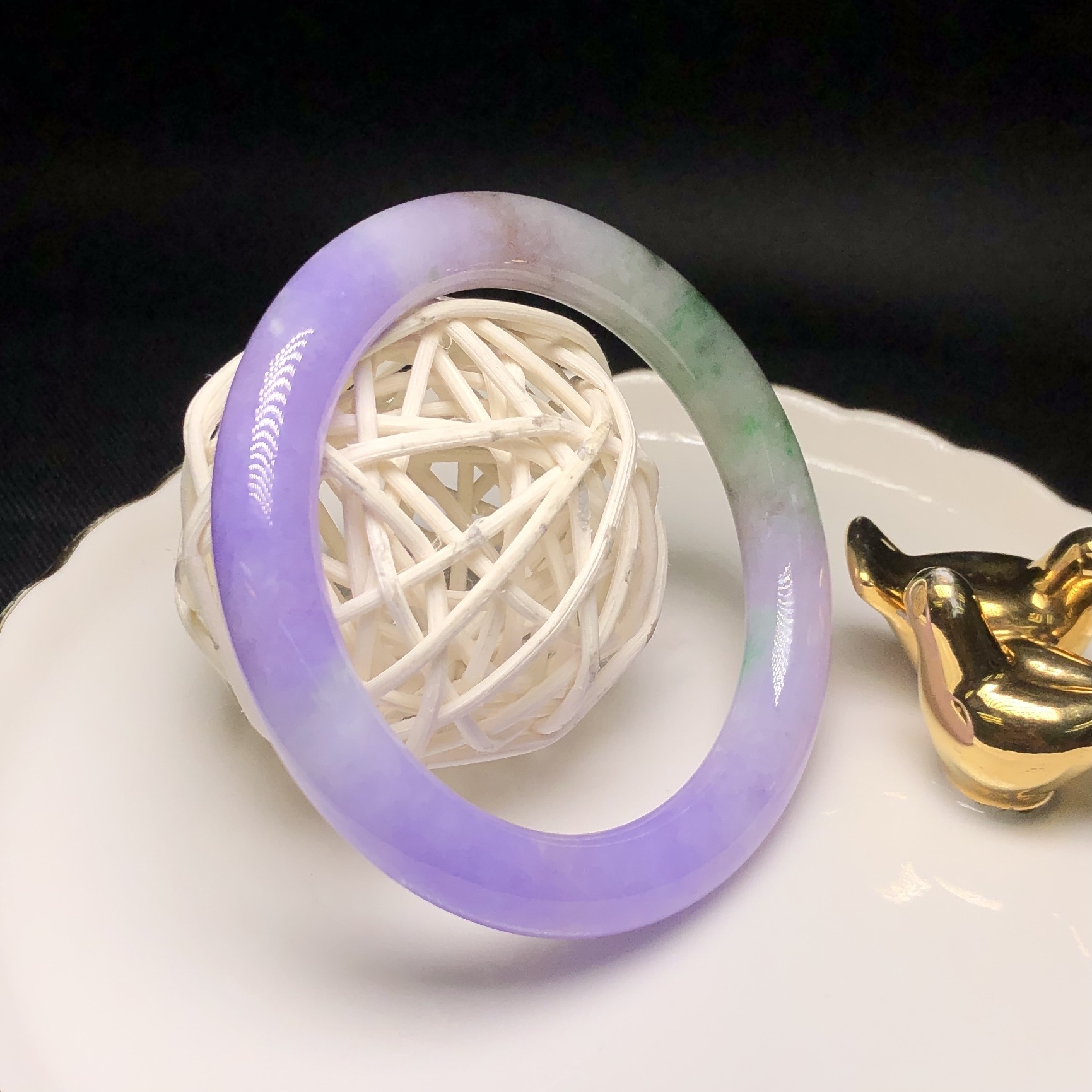 濃色正紫飄翠春彩圓鐲53.32