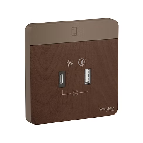 施耐德 AvatarOn 胡桃木 2位21W Type A+C USB充電 插座