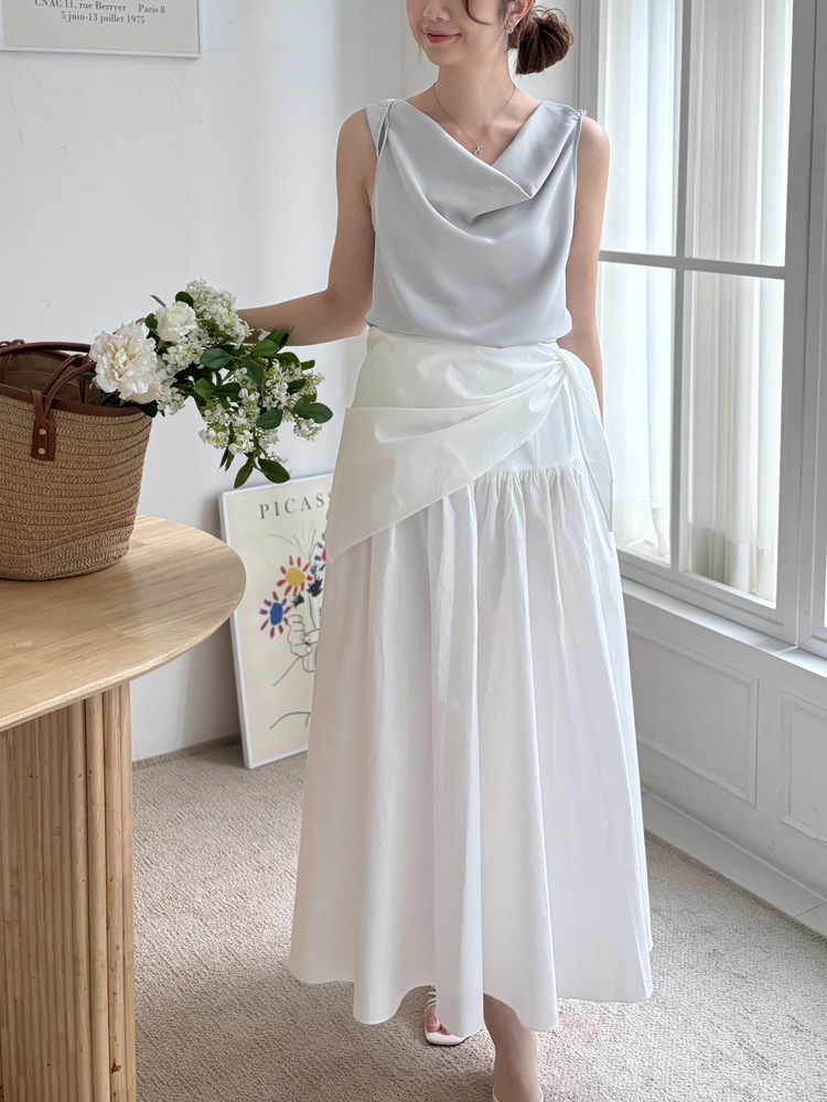 Wrap-Waist Flare Skirt (White)