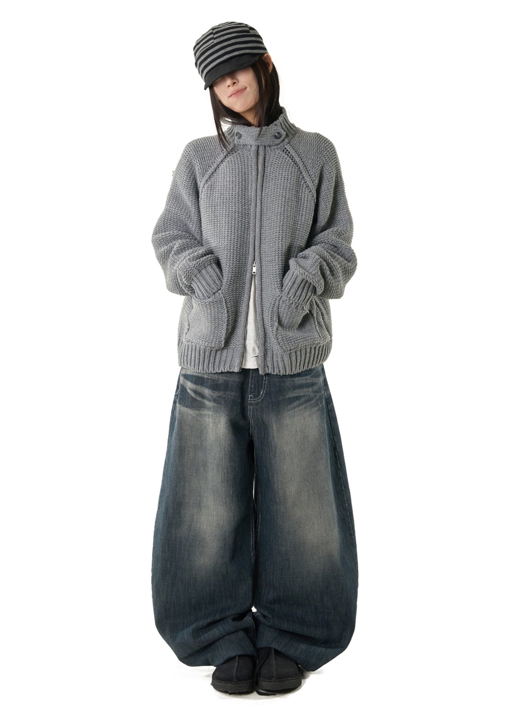 Sanded Washed Wide Leg Denim