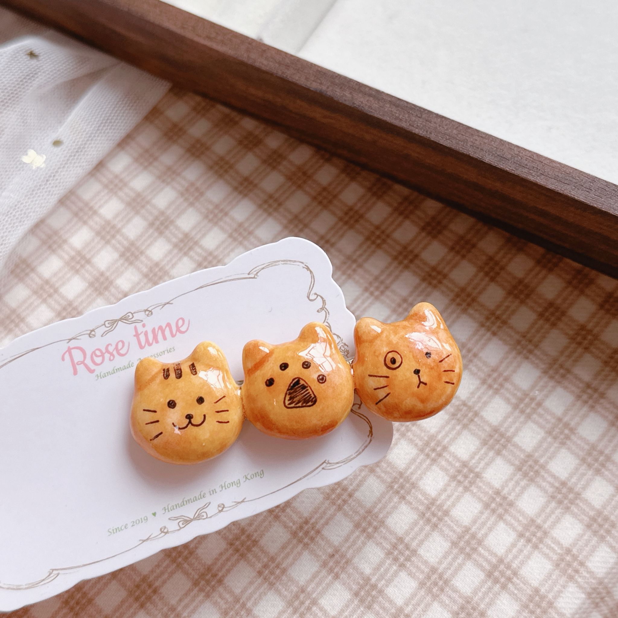 手繪貓貓饅頭髮夾