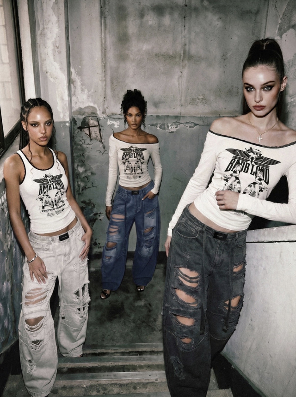 BADBLOOD新款[w-pts26-093] Destroyed Raw-Edge Joggers - Denim Blue