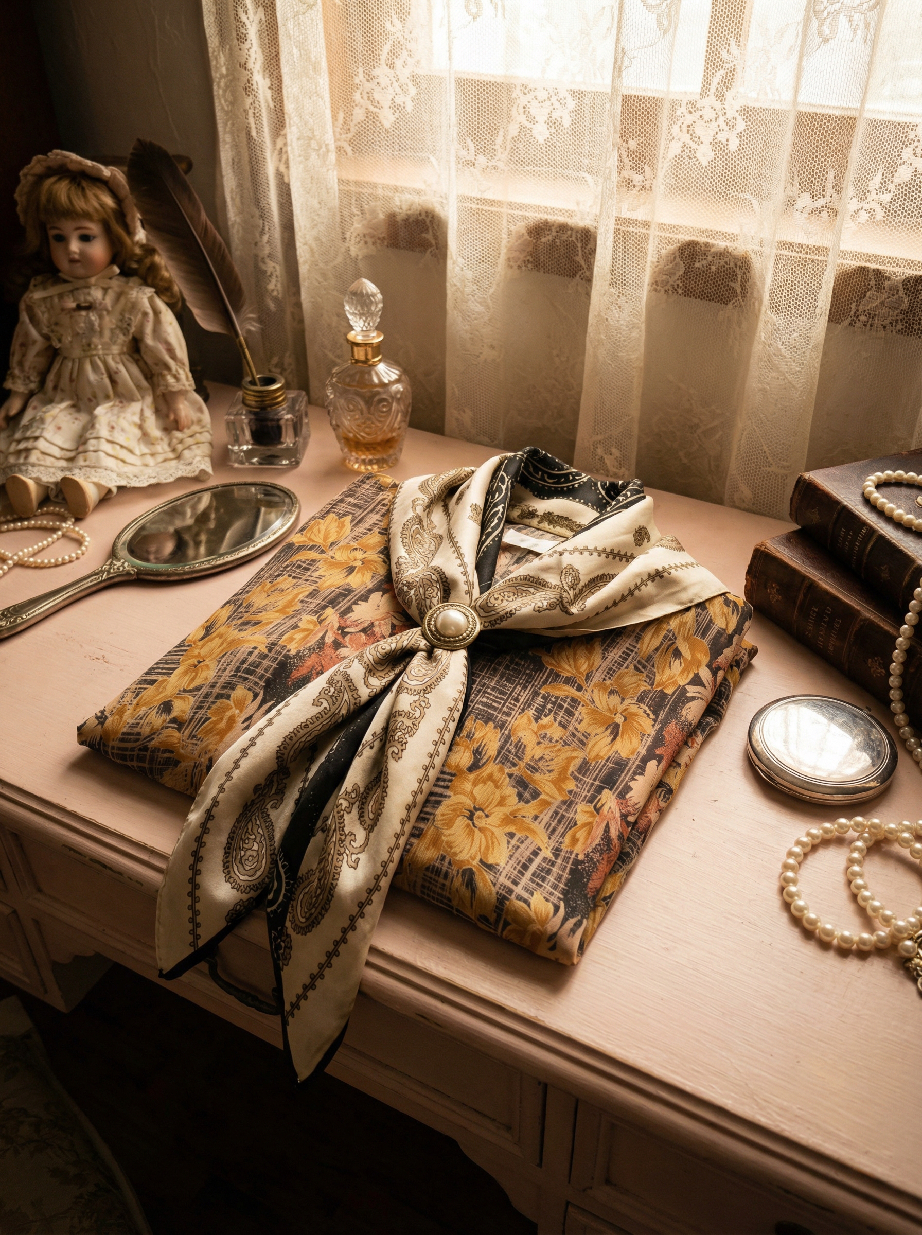 日本製 祖母歐古花圓領子