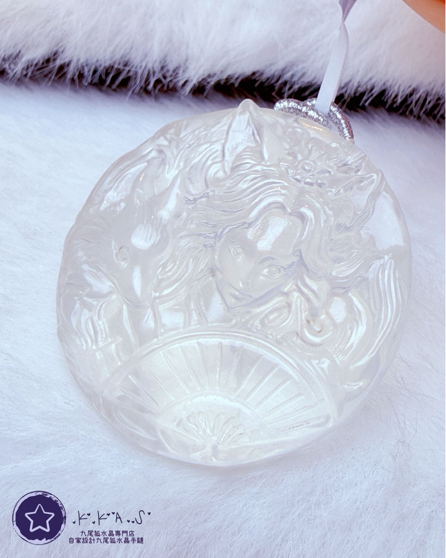 K00181 奶白水晶 男孩雙狐- 吊墜/手牌兩用款