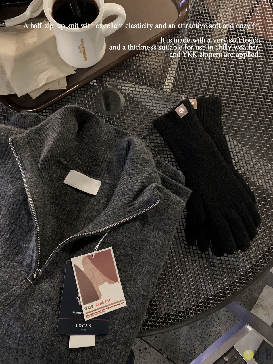 【100%保證韓國直送】高品質 YKK 拉鍊柔軟仿羊絨半拉鍊針織衫 Half Zip Knit [7 color] RL113866