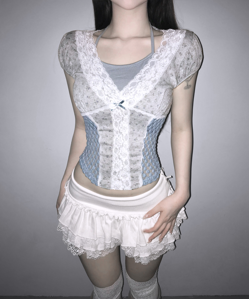 Layered Lace-Trim Floral Top