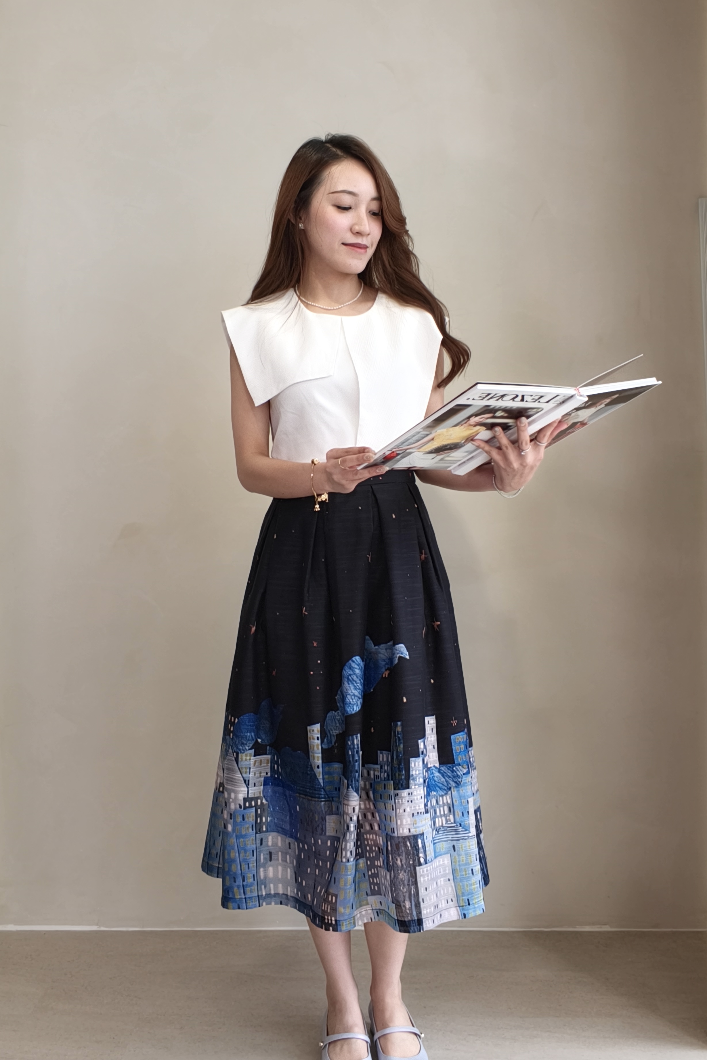 2412 Starlight Cityscape Midi Skirt