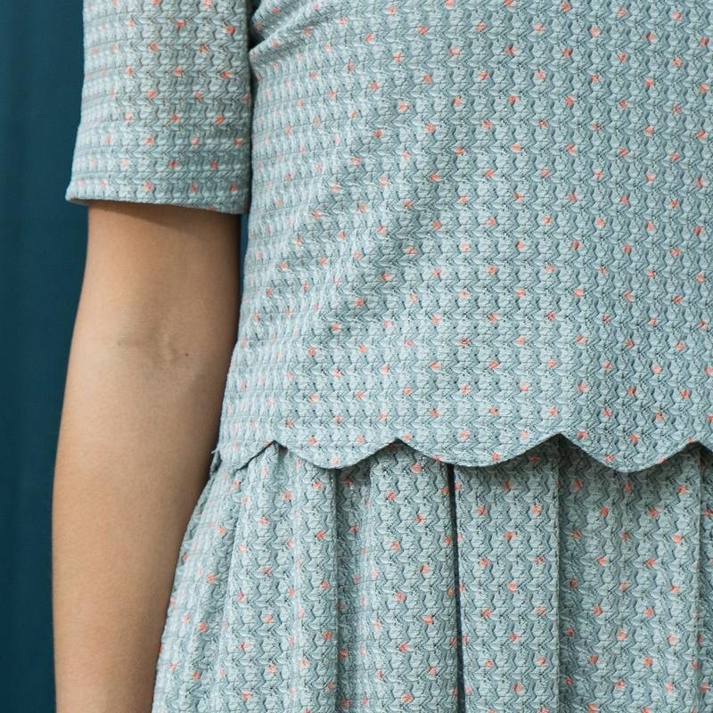 Vintage Grey texture Pattern Scalloped Edge Faux Twin Dress(MT1541-20)