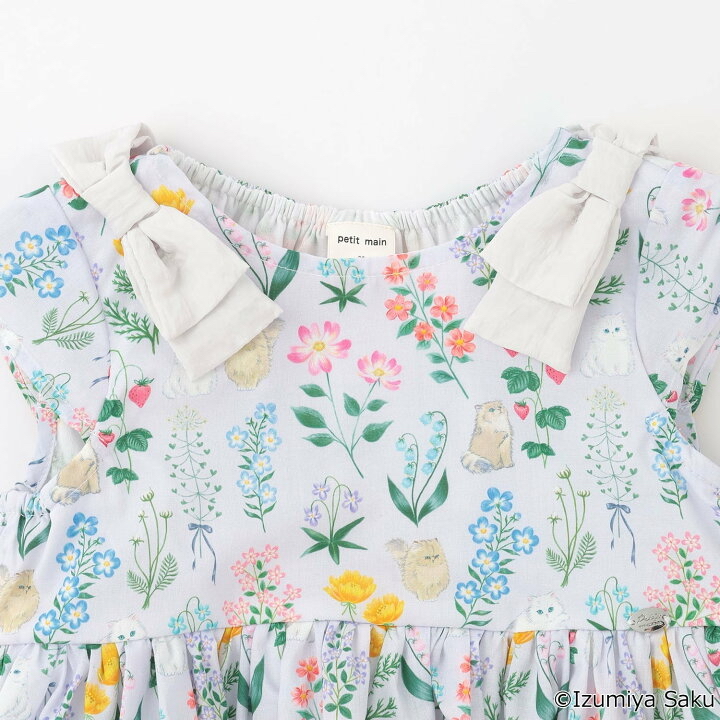 🇯🇵預訂 日本直送🇯🇵Petit Main x Izumiya Saku兩色花卉小貓滿印蝴蝶結短袖連身裙