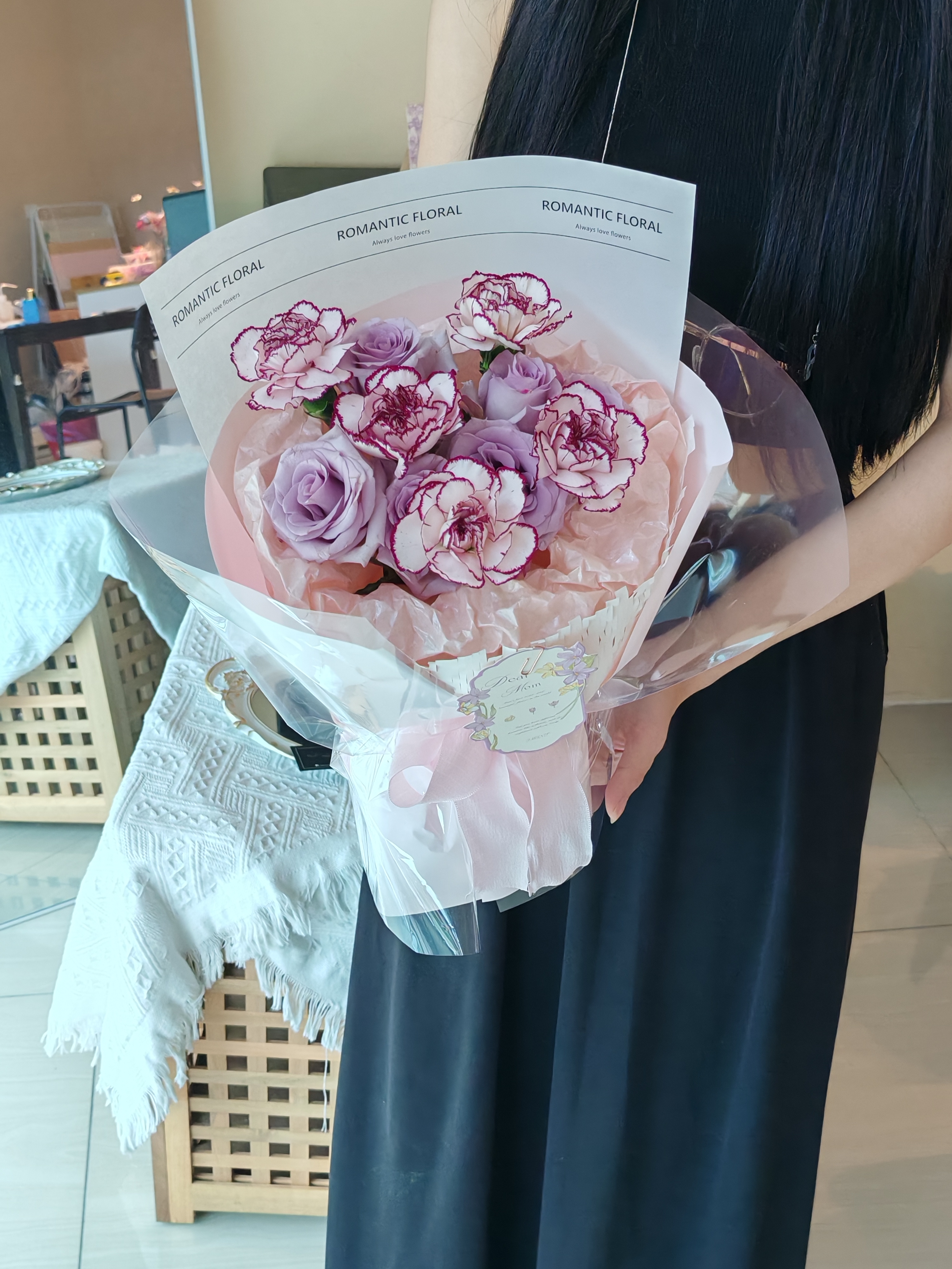 Purple Carnation and Rose Bouquet 