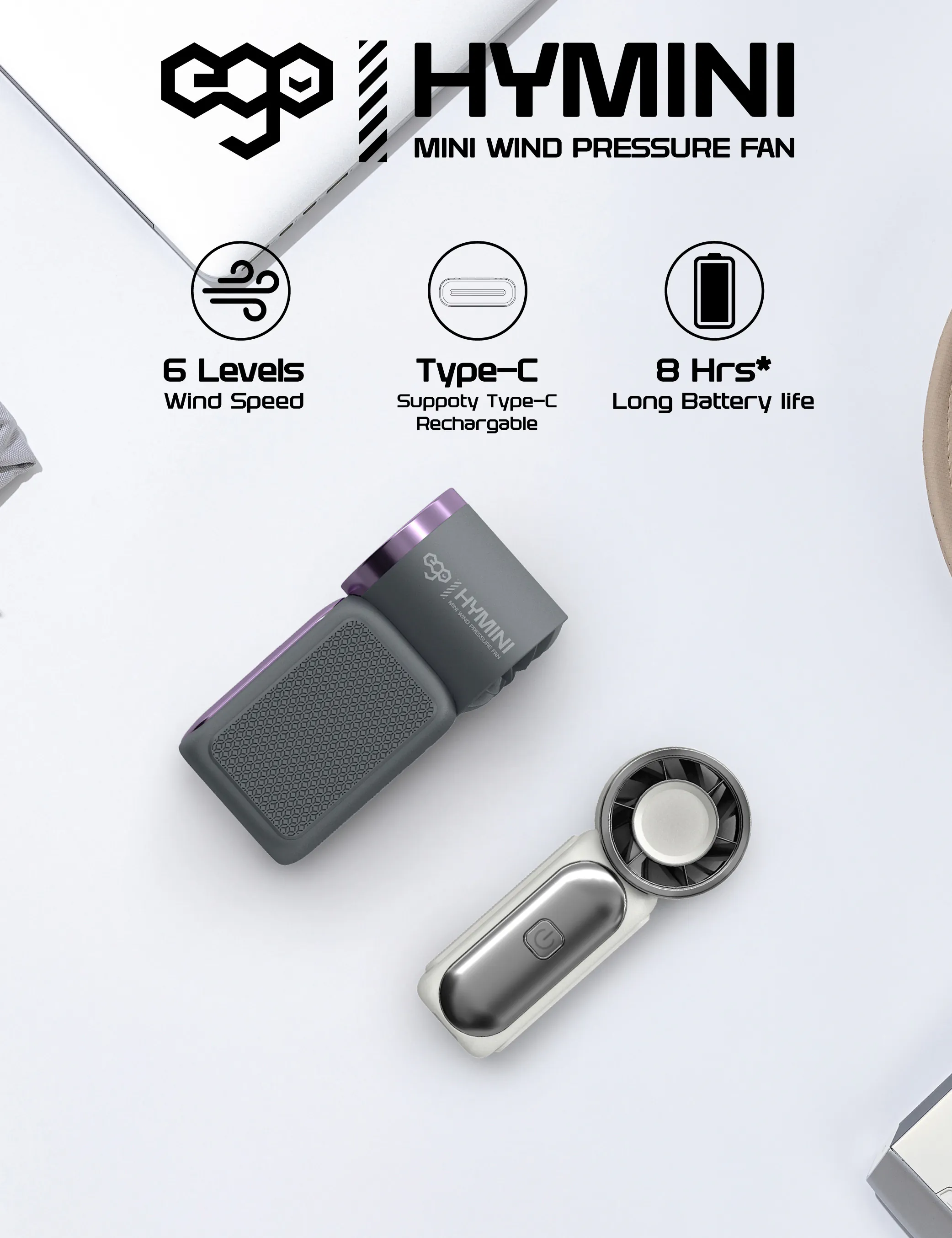 香港行貨 一年保養 ego - HyMini 極迷你風扇 8小時長氣 / 2.4萬轉風壓 / LED顯示 / 超迷你體積 X688