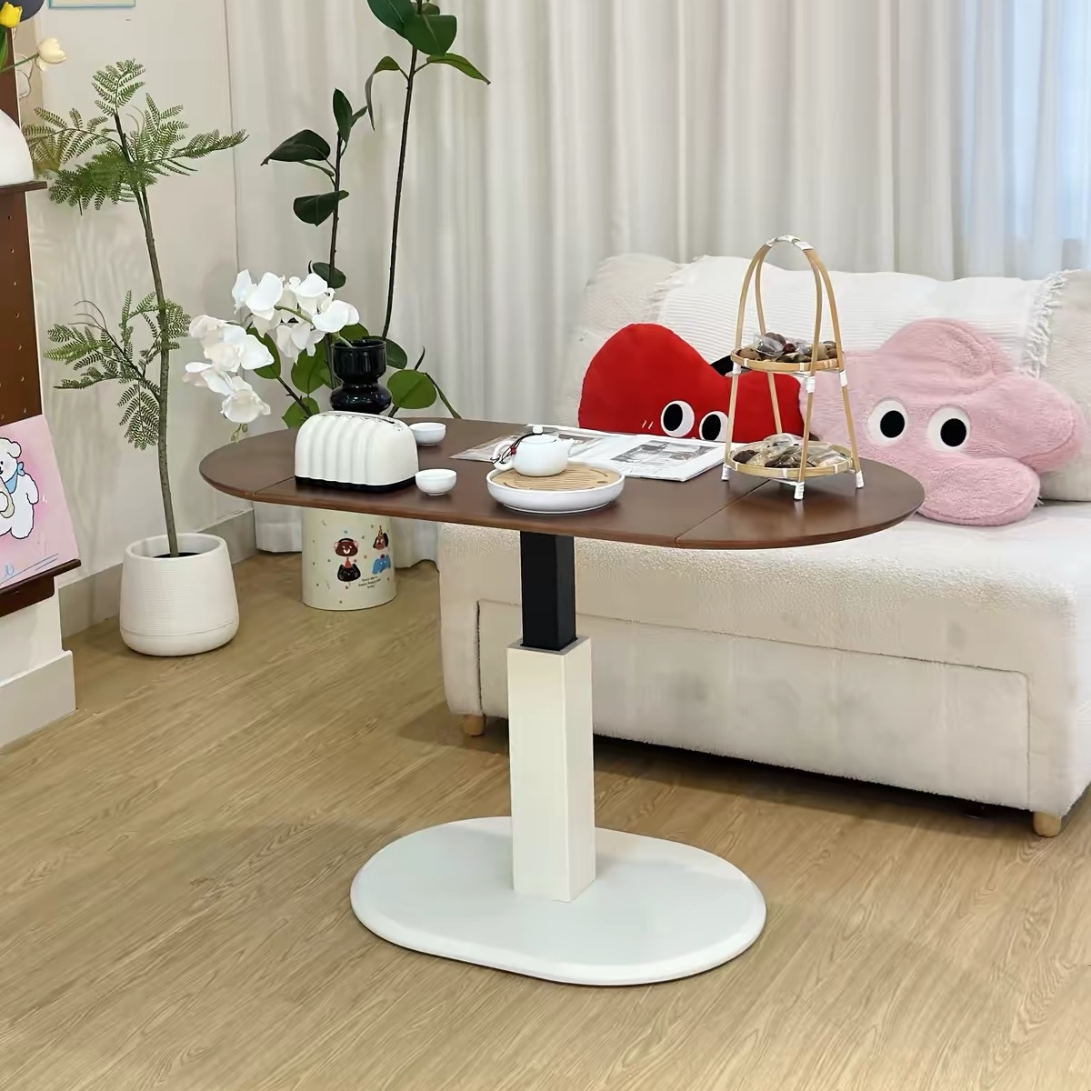 實木可升降茶幾餐枱二合一 多功能茶枱 可摺疊移動 細單位專用 table