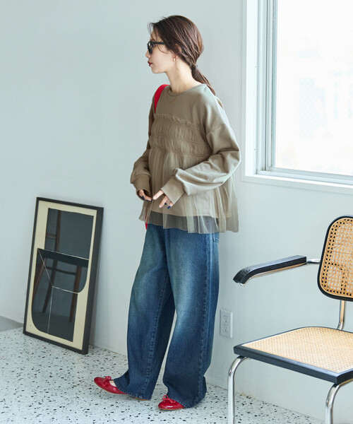 薄紗褶皺拼接衛衣