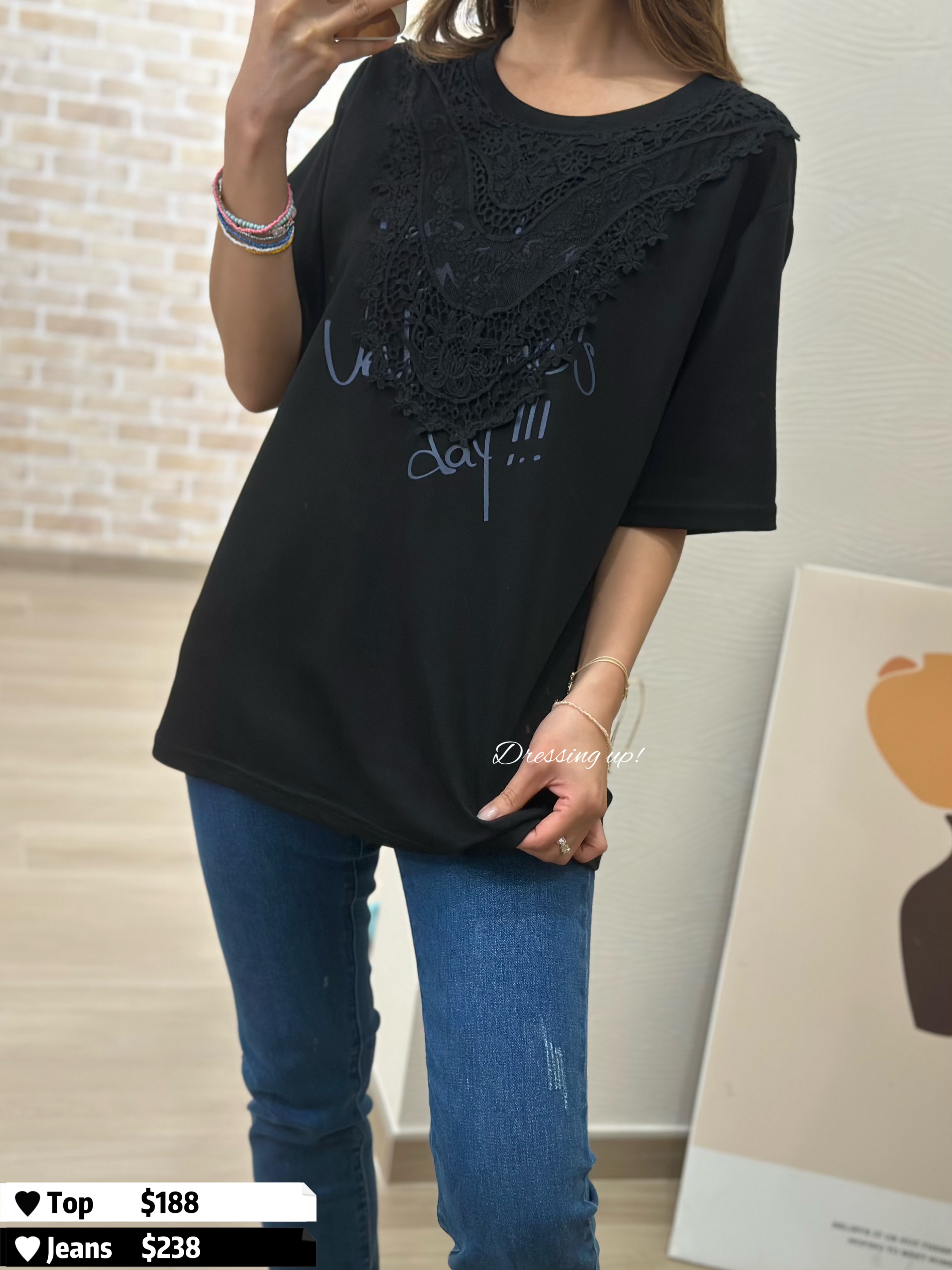  高質靚料｜LACE印字上衣