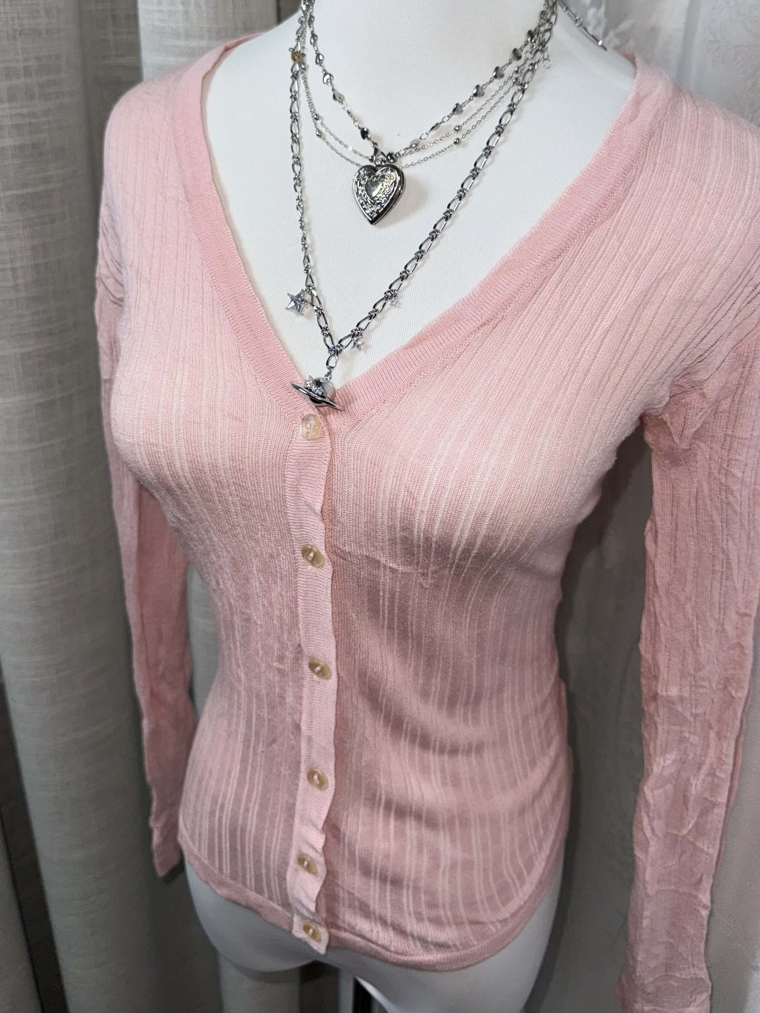 Balletcore Aesthetic Pink Ribbed Cardigan