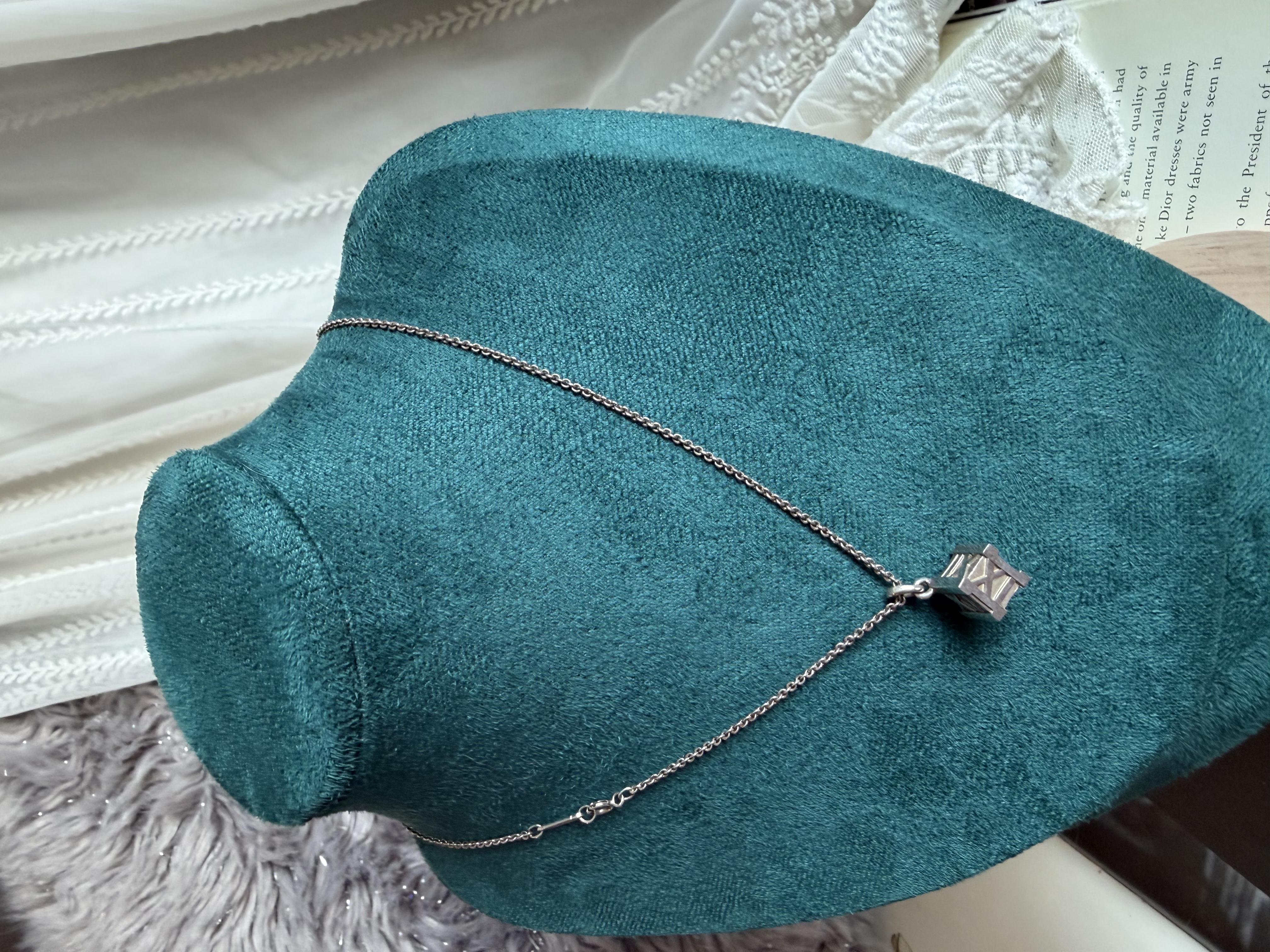 Tiffany & Co. Atlas cube pendant 925 silver necklace
