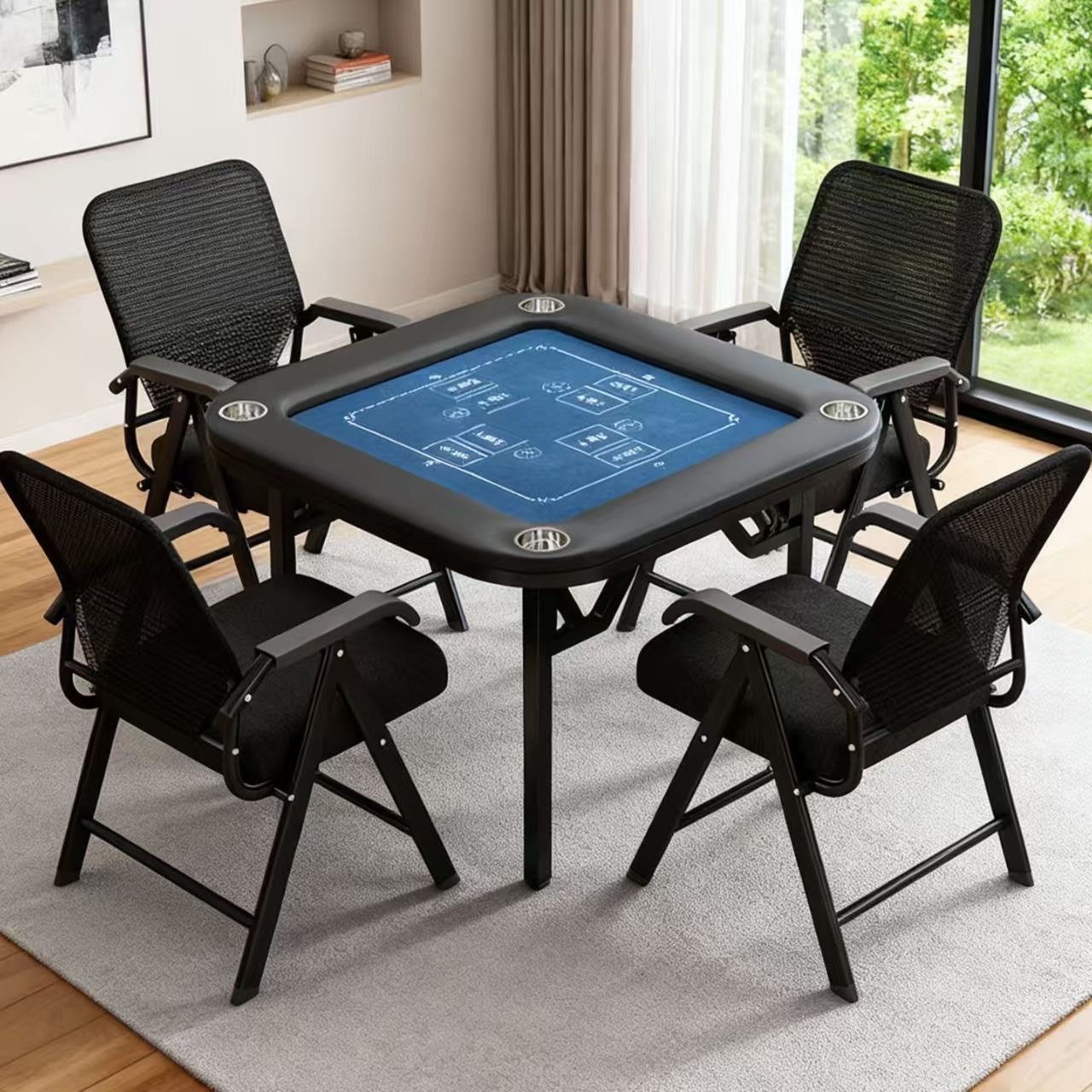 折疊式皮質摜蛋桌家用棋牌桌可折疊簡約現代使用棋牌桌折疊桌‑poker table