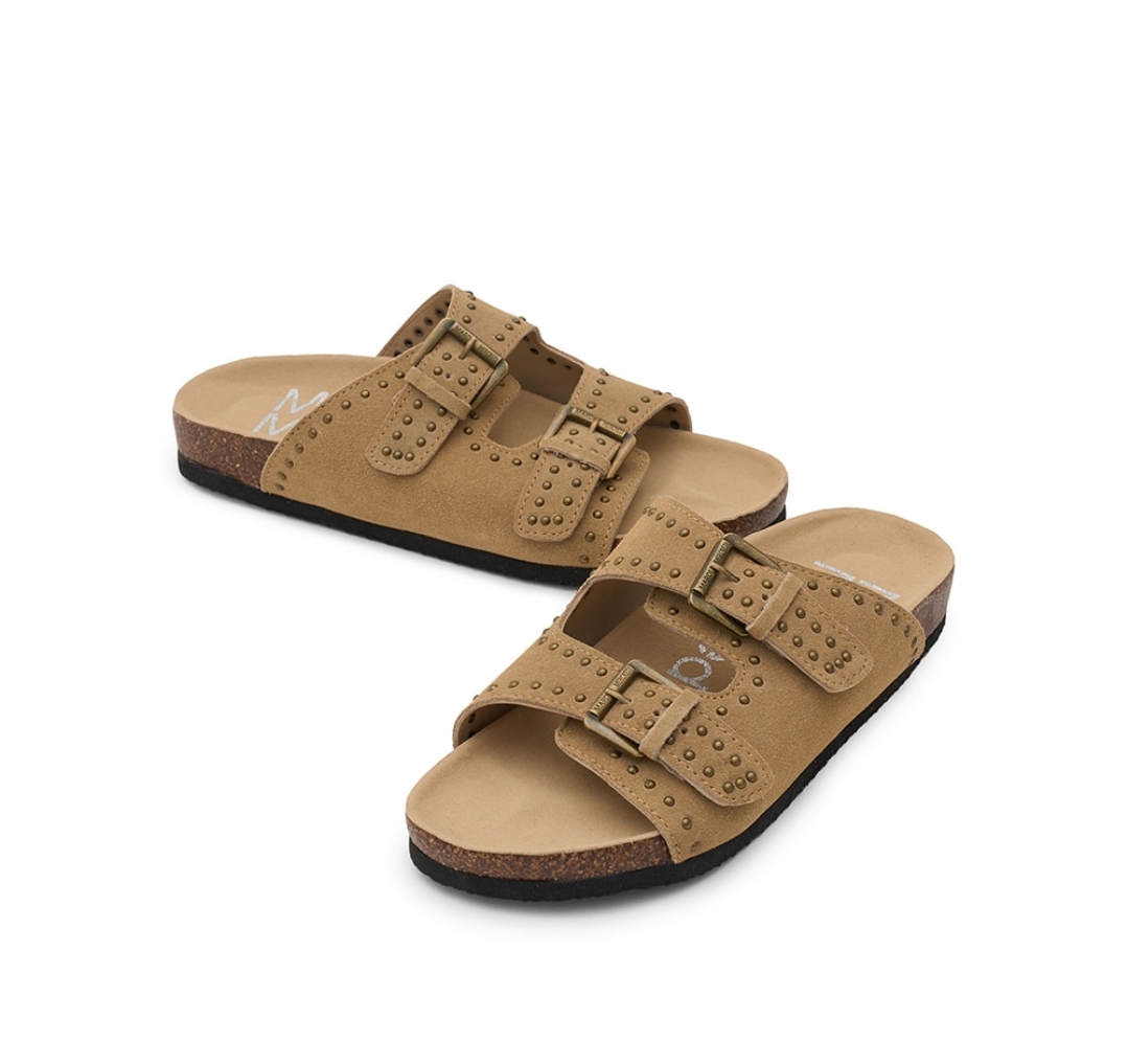 Mardi MercrediSuede Double Strap Buckle Stud Slides 🤎