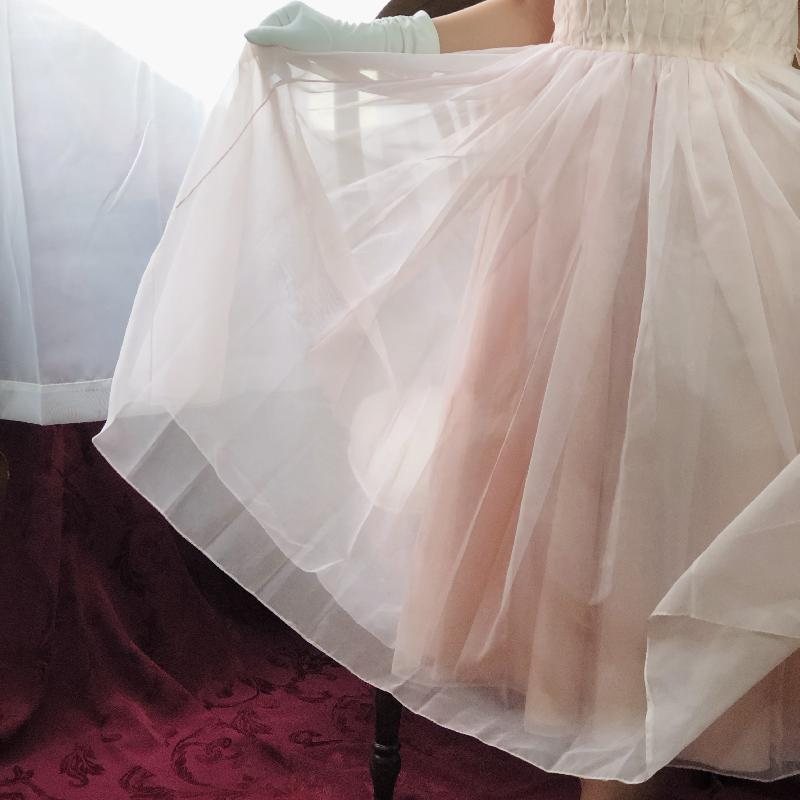RARE! 1950s Blush Pink Gathered Textured Fit and Flare Gown and Belt/Day & Night Dress (MT916)