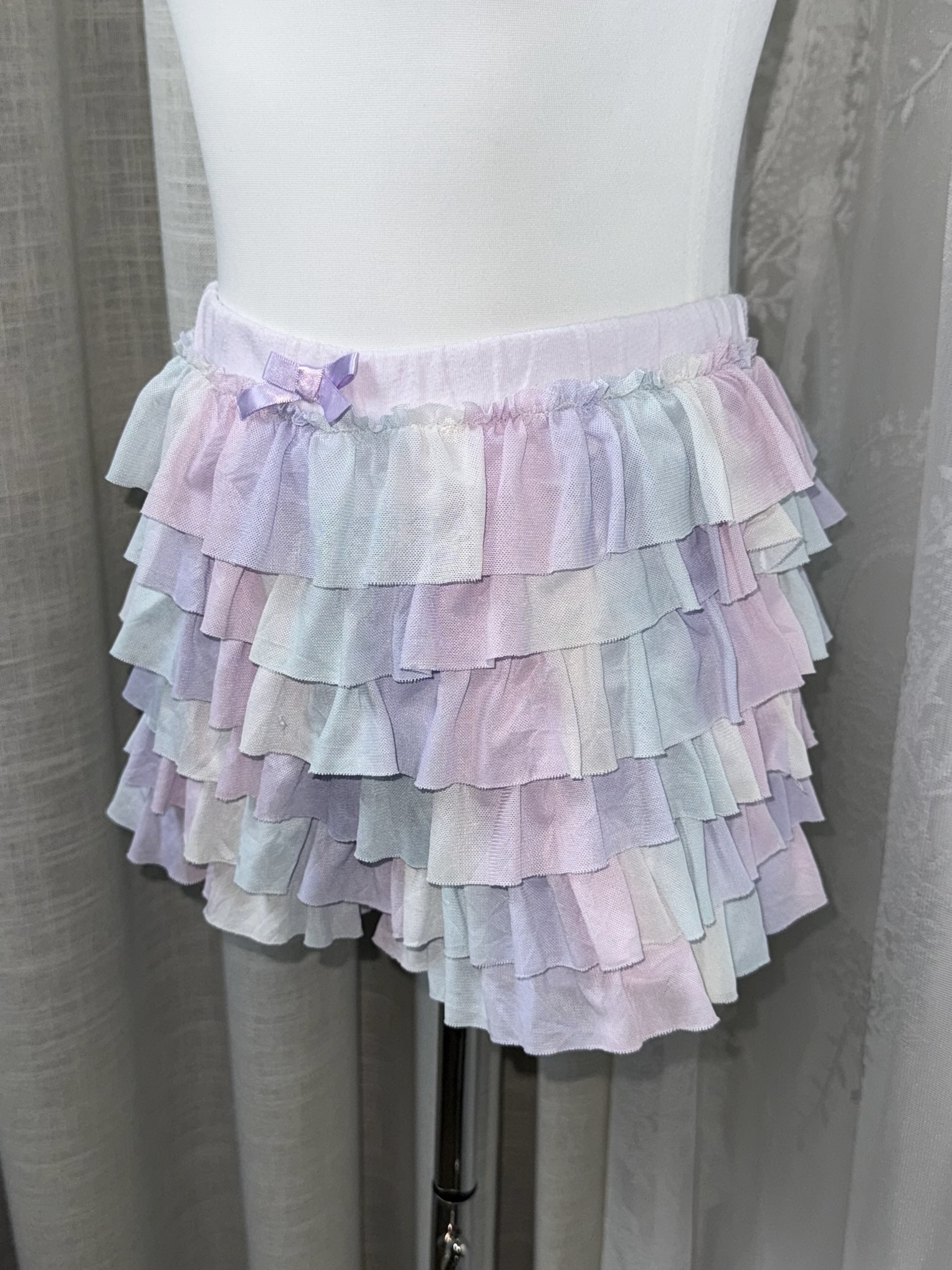 Tiered Ruffle Pastel Mini Skirt with Bow