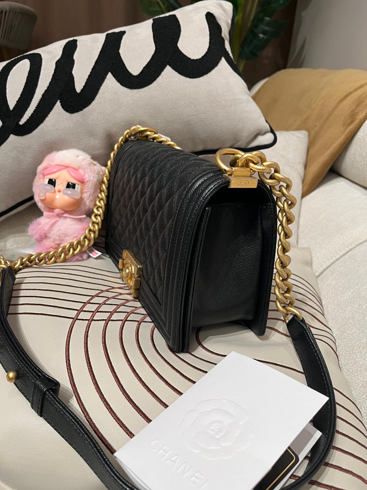 Chanel boy 25cm A67086 黑色荔枝牛皮金扣 100%Authentic,Unused ✅專門店收據收據✅28CARD✅dust bag✅box