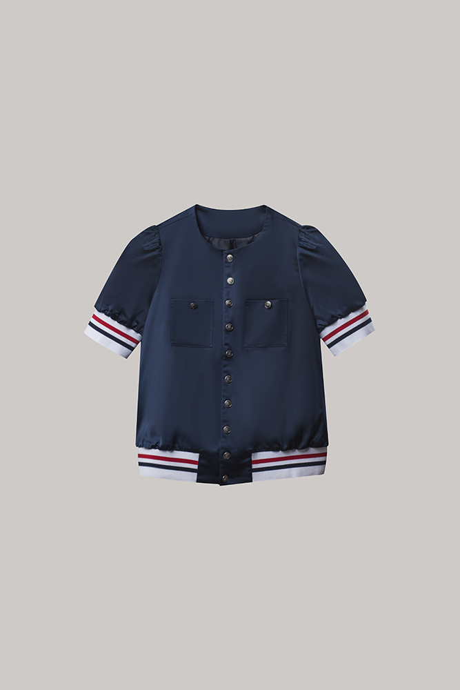 Midnight Satin Puff-Sleeve Jacket