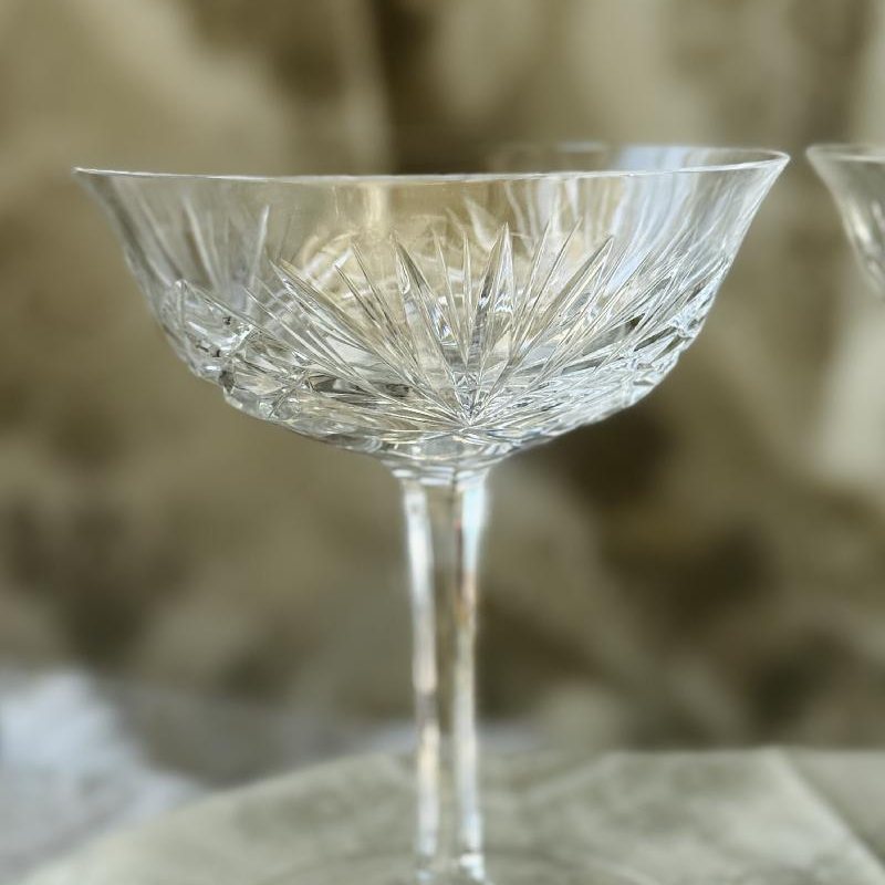 Pair of Vintage Hand-Cut Crystal Champagne Coupes with Pinwheel Pattern (MT2382)